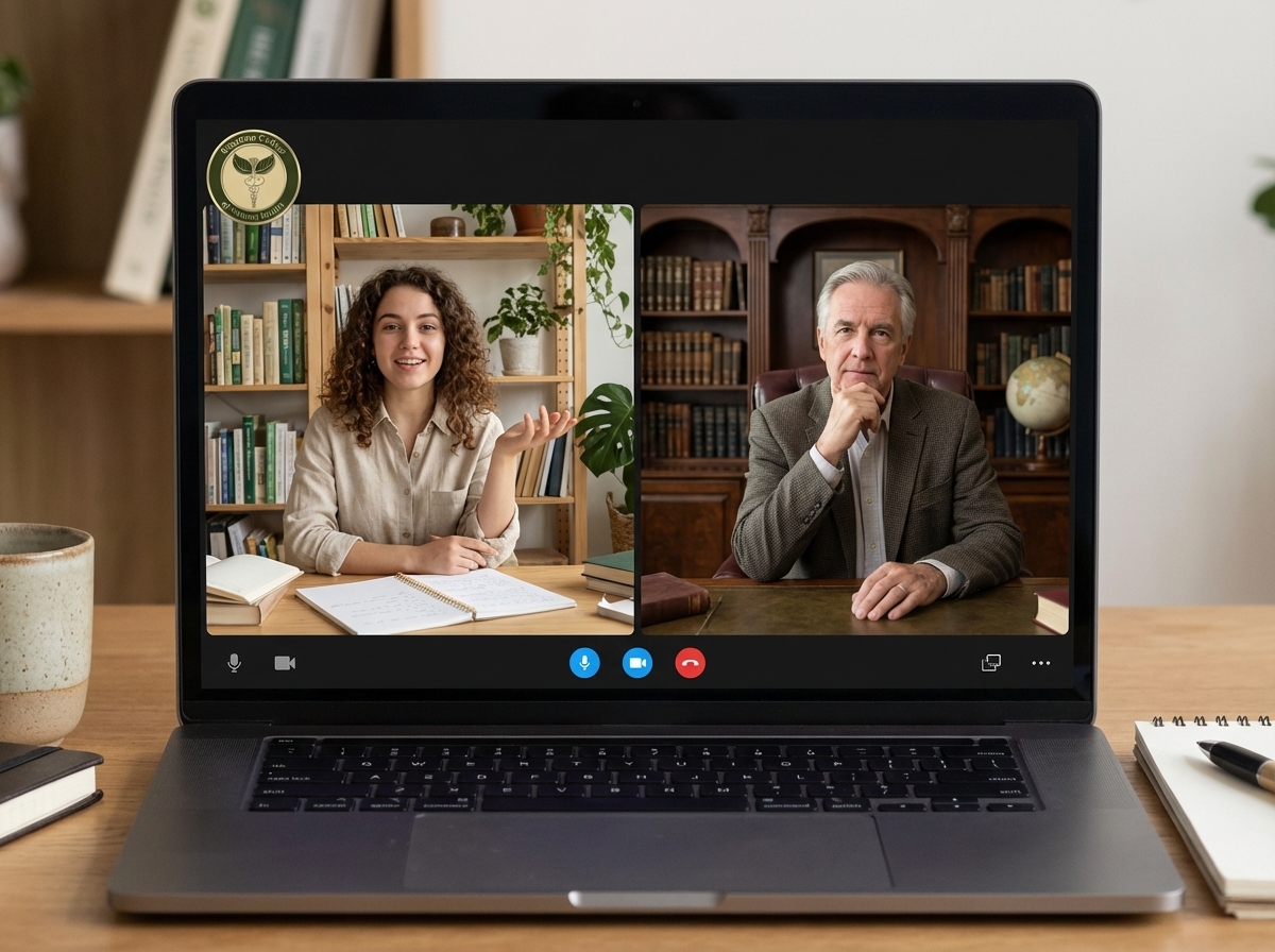 KCNH student participating in an online academic mentorship session for bachelor’s to doctoral degree programs in natural health education.