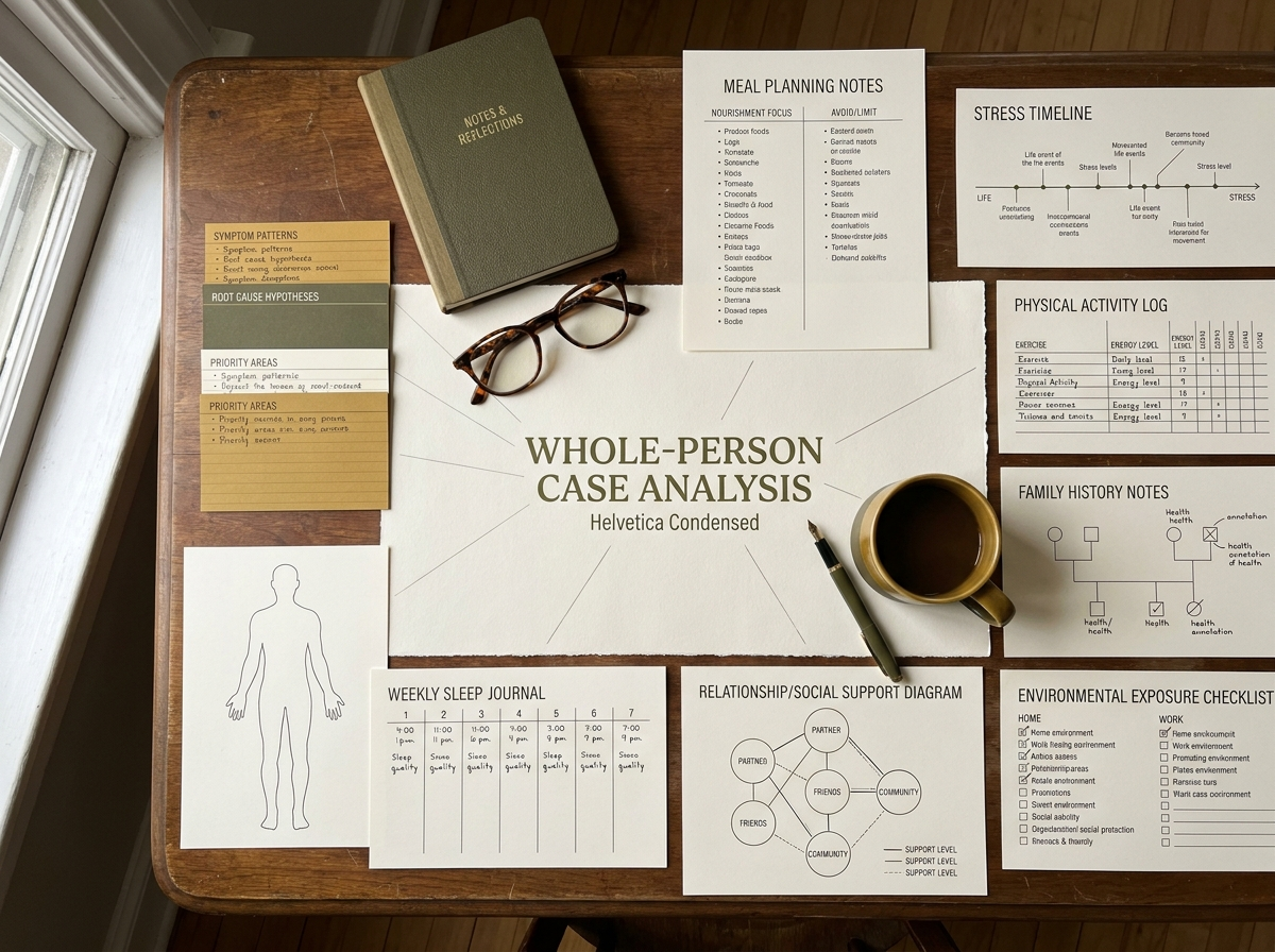 Every Piece of the Whole-Person Case Organized whole-person case analysis showing physical, lifestyle, emotional, social, and environmental information together.